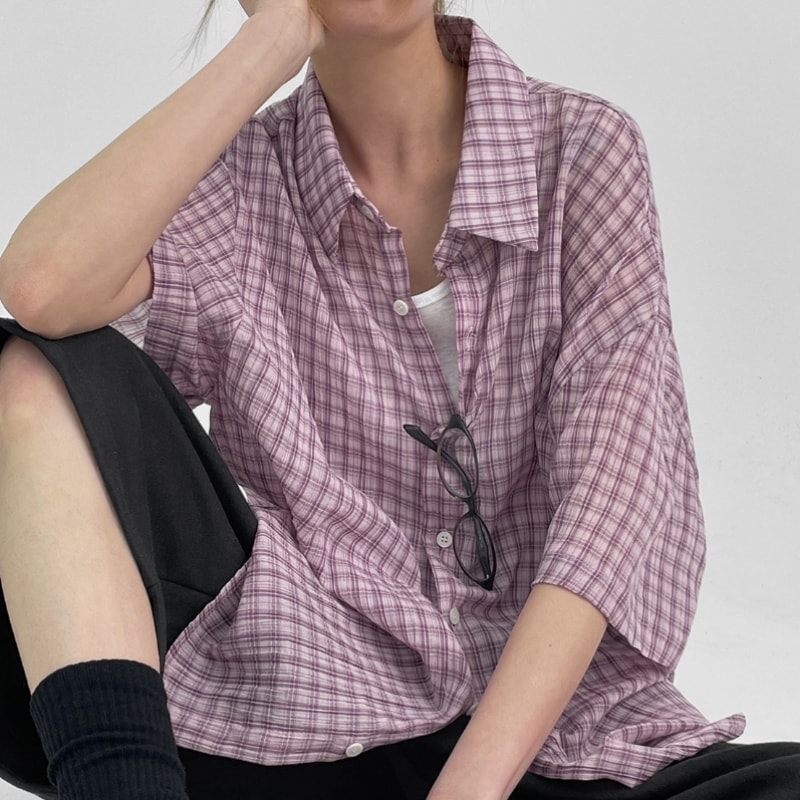 ブラックアップ (UNISEX) ダルポ シアサッカー 半袖 チェックシャツ