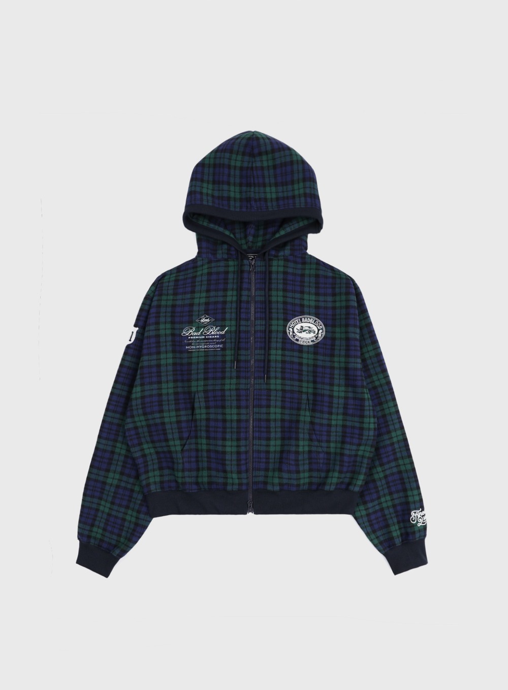 【BADBLOOD】 CLASSIC CHECK HOODED ZIP-UP : GREEN