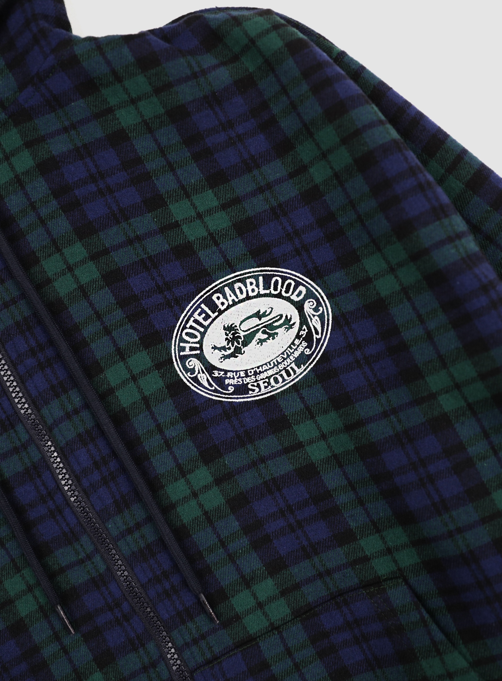 【BADBLOOD】 CLASSIC CHECK HOODED ZIP-UP : GREEN