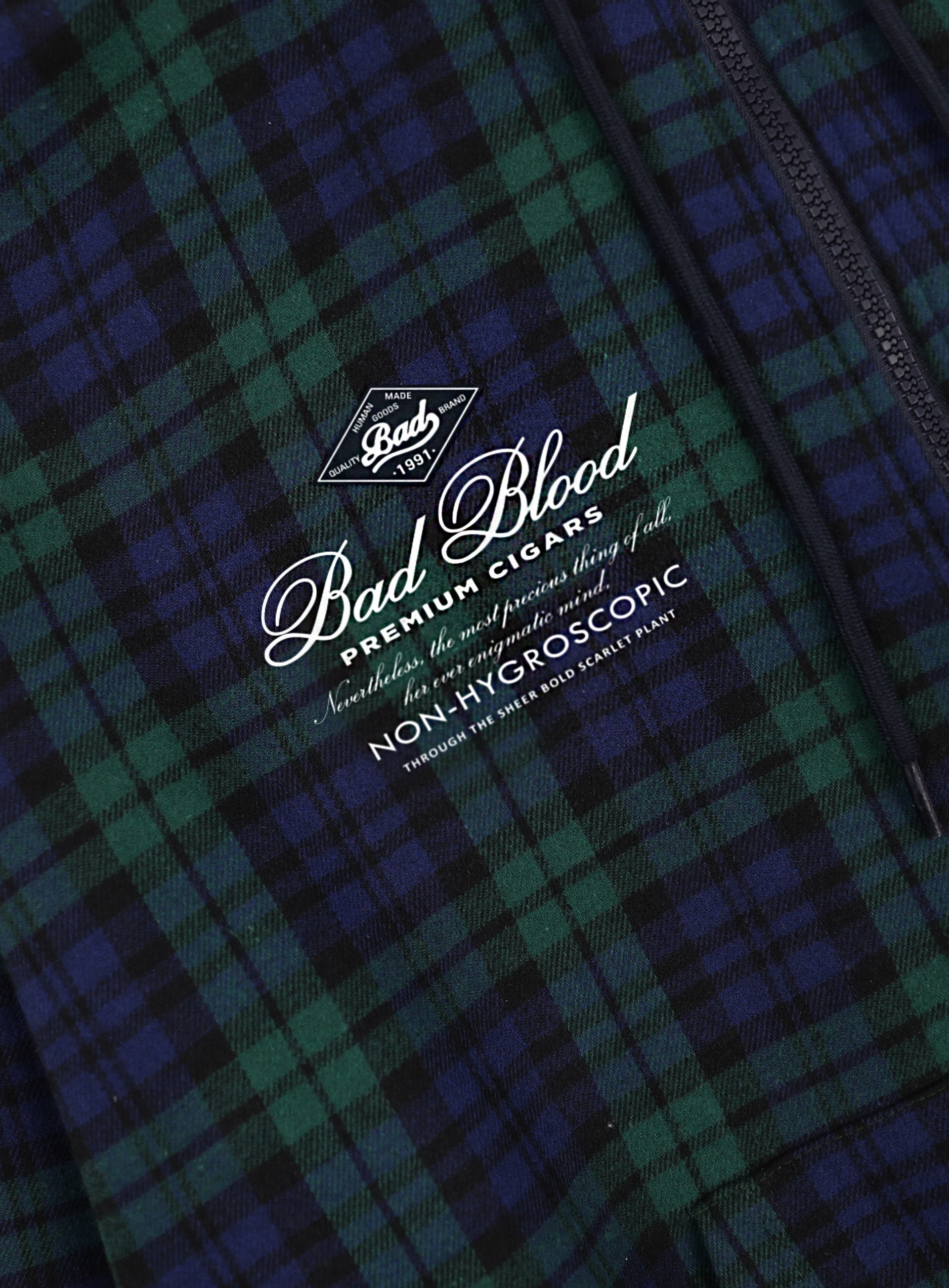 【BADBLOOD】 CLASSIC CHECK HOODED ZIP-UP : GREEN