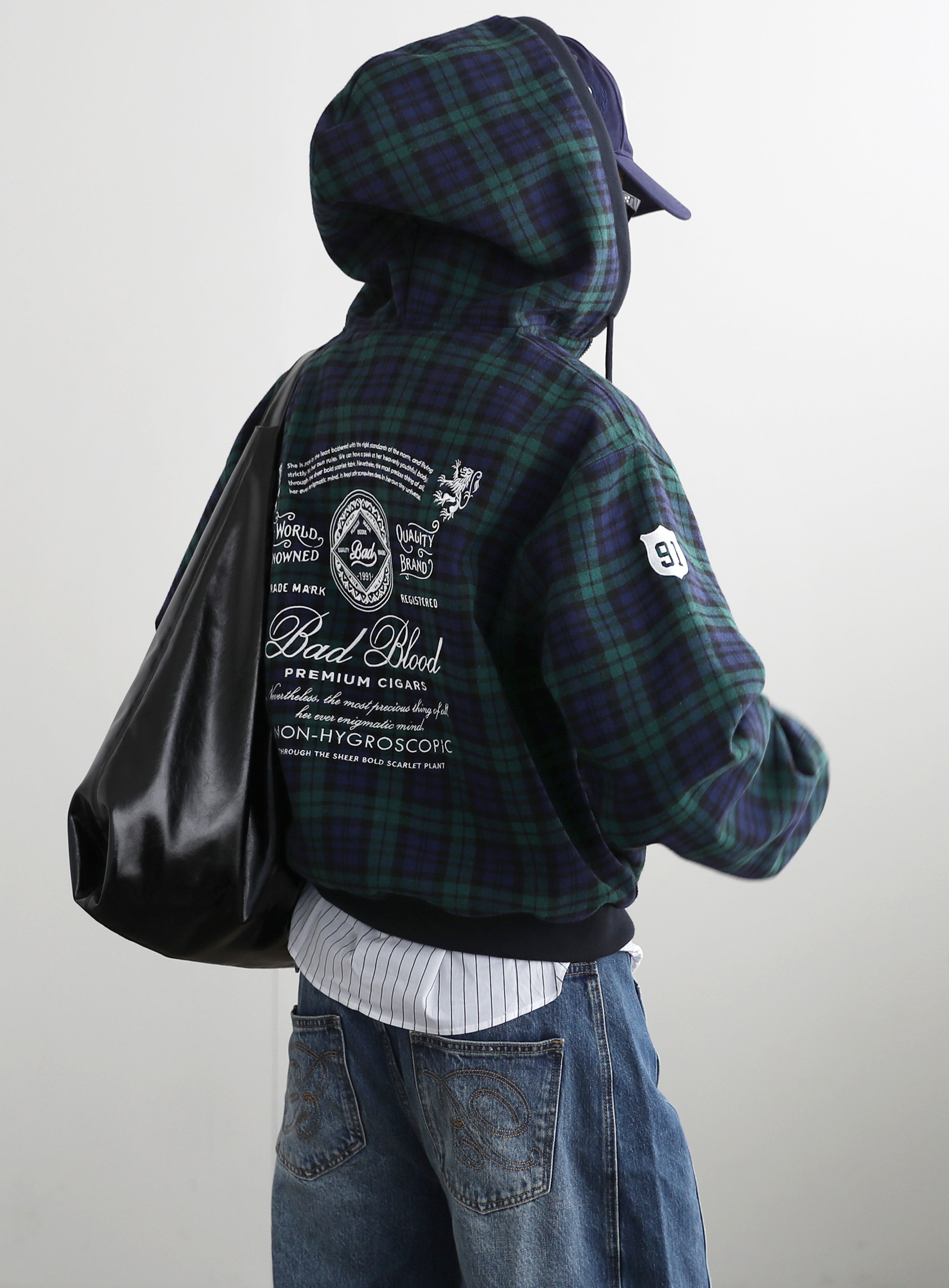 【BADBLOOD】 CLASSIC CHECK HOODED ZIP-UP : GREEN