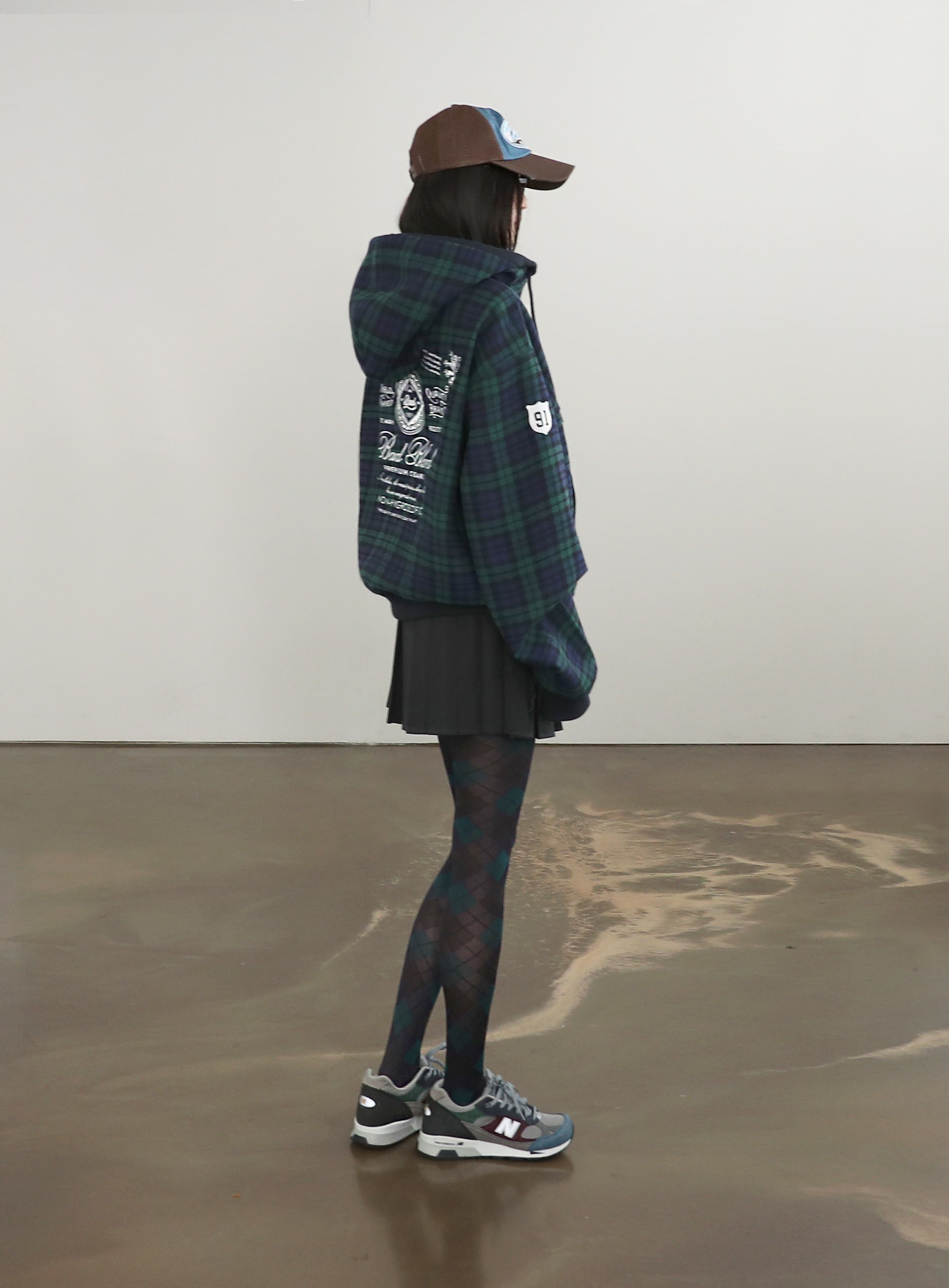 【BADBLOOD】 CLASSIC CHECK HOODED ZIP-UP : GREEN