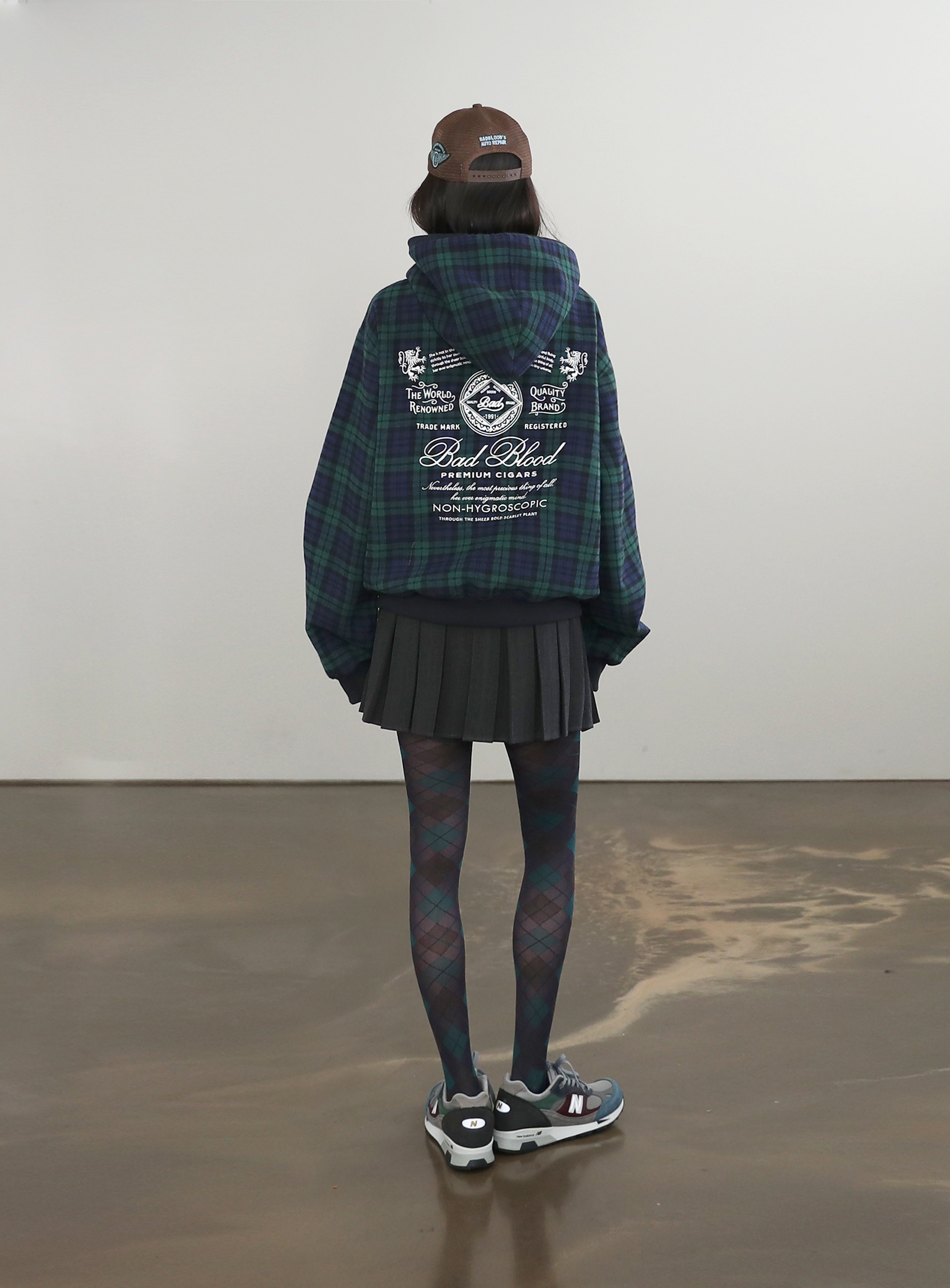 【BADBLOOD】 CLASSIC CHECK HOODED ZIP-UP : GREEN