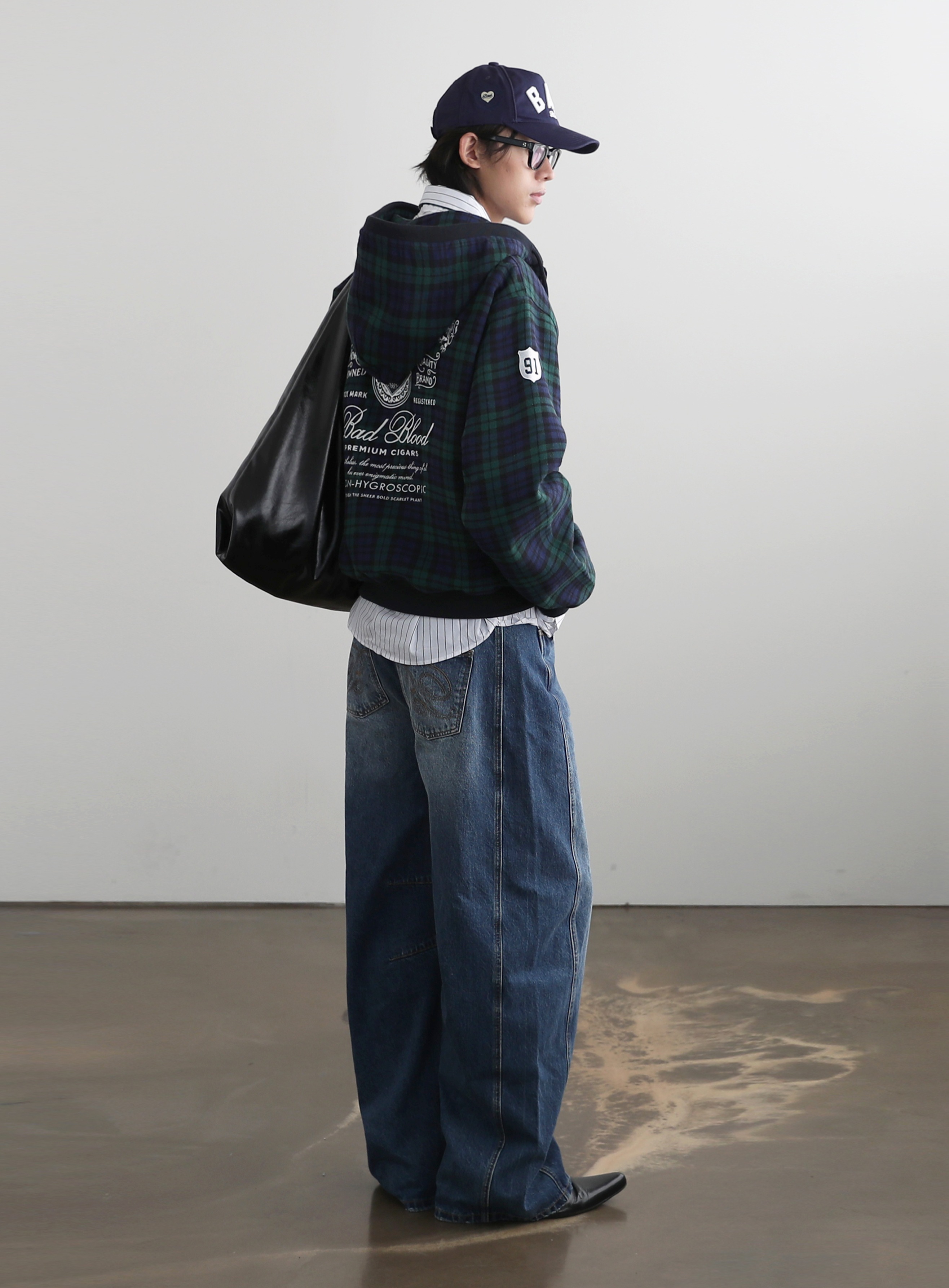 【BADBLOOD】 CLASSIC CHECK HOODED ZIP-UP : GREEN