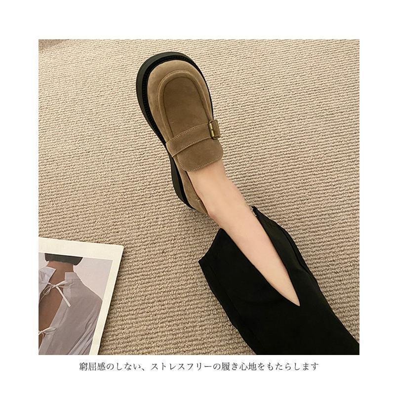 ローファー レディース モカシン 厚底 3.5cm フラットシューズ ラウンドトゥ スリッポン 楽ちん 厚底シューズ レトロ 春 秋 カジュアルシューズ