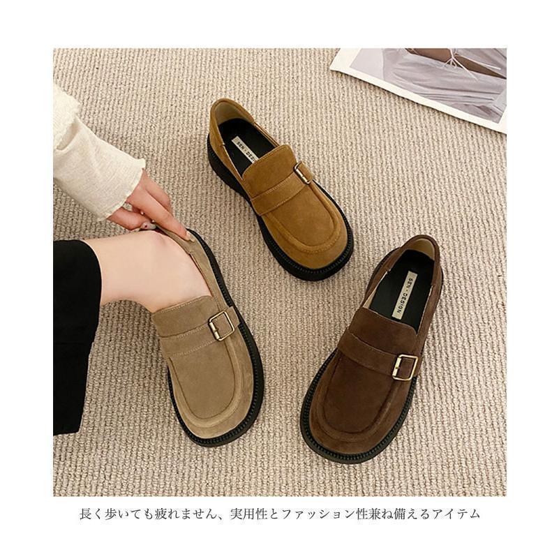 ローファー レディース モカシン 厚底 3.5cm フラットシューズ ラウンドトゥ スリッポン 楽ちん 厚底シューズ レトロ 春 秋 カジュアルシューズ