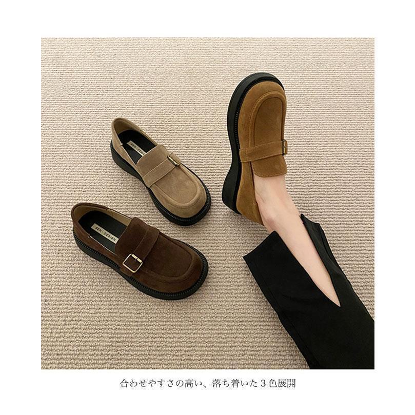 ローファー レディース モカシン 厚底 3.5cm フラットシューズ ラウンドトゥ スリッポン 楽ちん 厚底シューズ レトロ 春 秋 カジュアルシューズ