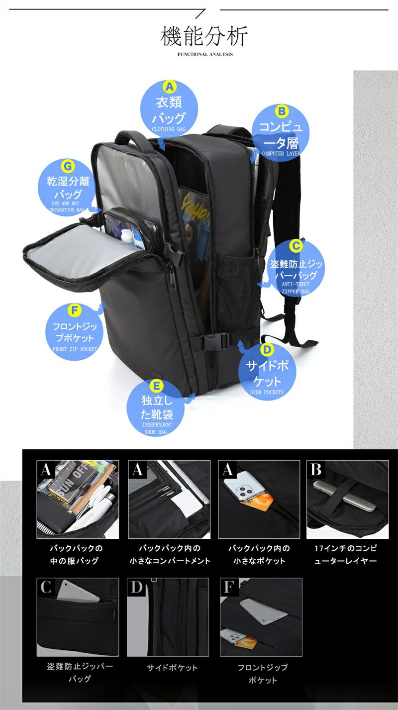 【即納】ビジネスリュック メンズ 50l 大容量 防水 ビジネス リュック バッグ a4 pc usbポート 多機能 靴 収納 出張 旅行 ジム 防災 ナイロン 黒 ペットボトル 2way 30代 4 【即納】ビジネスリュック メンズ 50l 大容量 防水 ビジネス リュック バッグ a4 pc usbポート 多機能 靴 収納 出張 旅行 ジム 防災 ナイロン 黒 ペットボトル 2way 30代 4