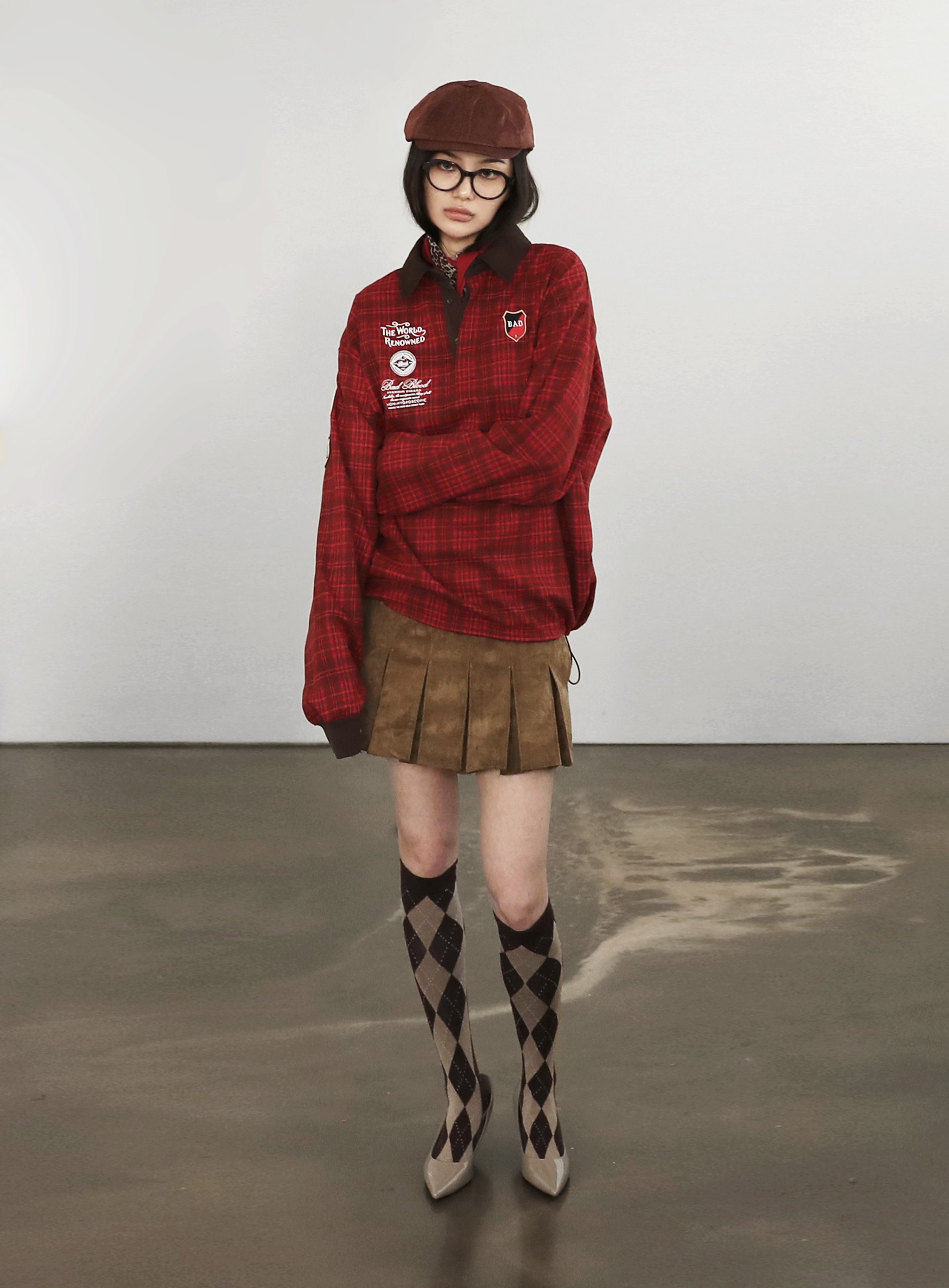 BADBLOOD ♥ Classic Check Rugby Shirt /追跡付 BADBLOOD】 CLASSIC CHECK RUGBY SHIRT : RED