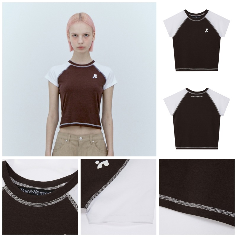 REST & RECREATION】 RAGLAN CROP TOP : 4COLORS Tシャツ