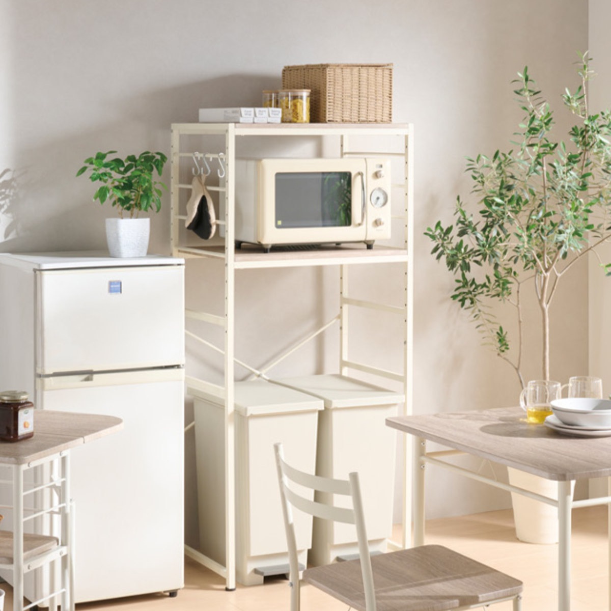 ゴミ箱上 レンジラック 幅64cm 可動棚 フック付 Like Vintage キッチンラック 電子レンジ ゴミ箱 収納 キッチン横 レンジボード 家電収納 ラック 棚 省スペース ごみ箱上