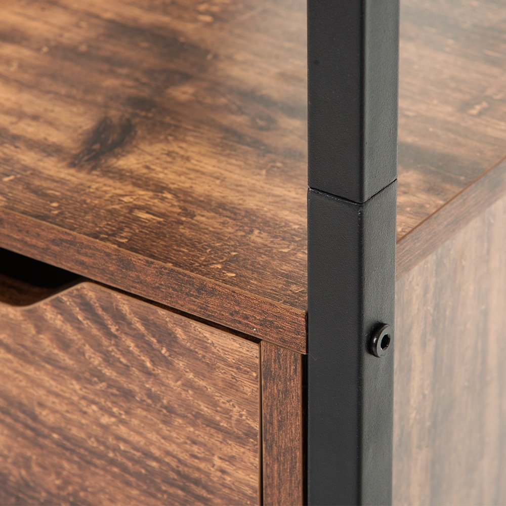 ダークブラウン】 パソコンデスク 引き出し付き 3段シェルフ付