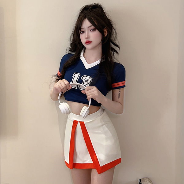 チアリーディングウェア セット 大学　L M リボン インナー アンスコ Qoo10] 体操着 韓国版 赤 青 ブルマ 体育着