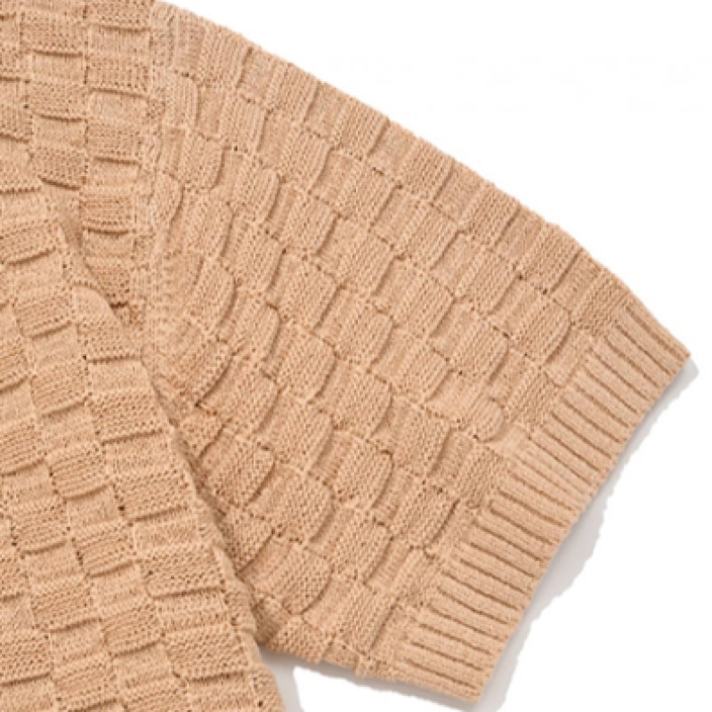 COVERNAT ブロックテクスチャカラーハーフニットサーモン