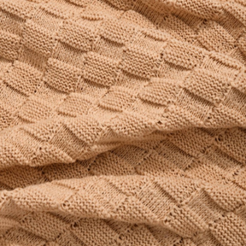 COVERNAT ブロックテクスチャカラーハーフニットサーモン