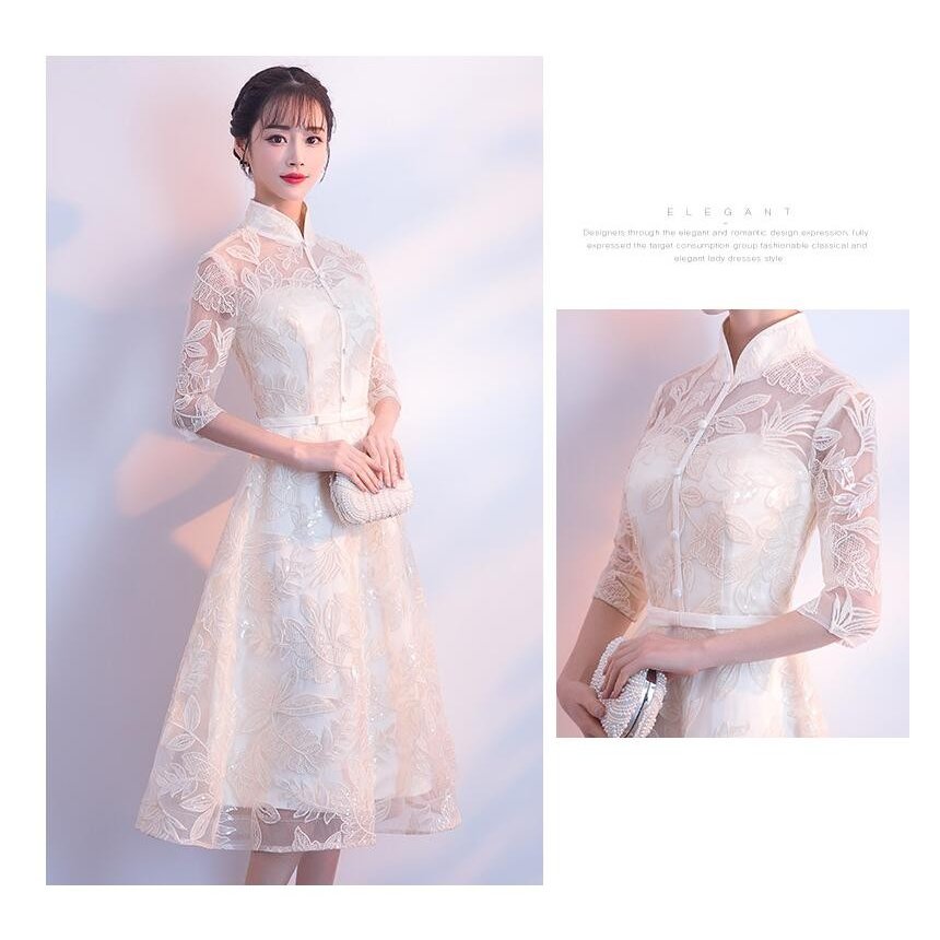 立ち襟 ミモレ丈 ウエディングドレス aラインワンピース パーディードレス 結婚式 披露宴 二次会 立ち襟 ミモレ丈 ウエディングドレス aラインワンピース パーディードレス 結婚式 披露宴 二次会