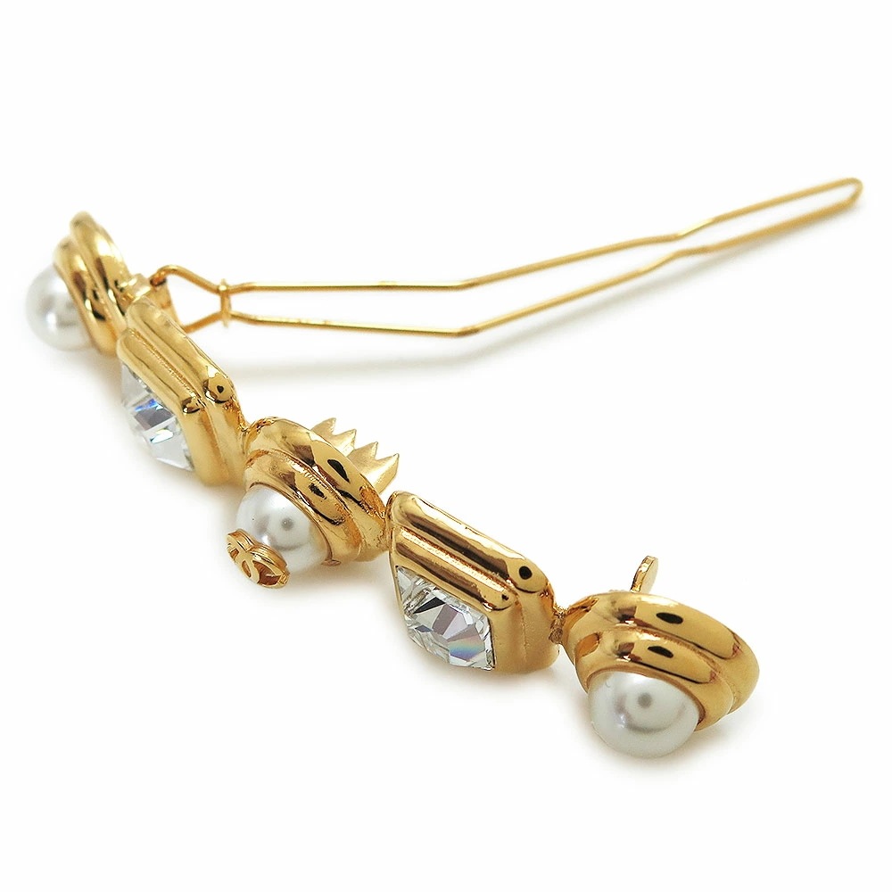 バレッタ レディース AB5166 ヘアアクセサリー 髪留め ヘアクリップ CCマーク パール ラインストーン ゴールド