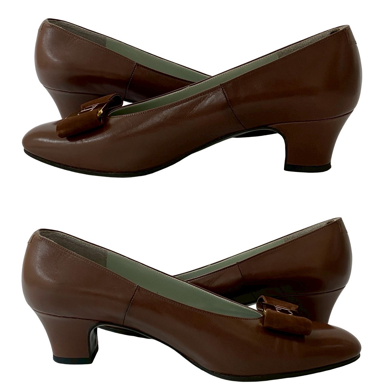 ヴィンテージ CD ロゴ リボンパンプス レザー ブラウン 14502 ヴィンテージ CD ロゴ リボンパンプス レザー ブラウン 14502