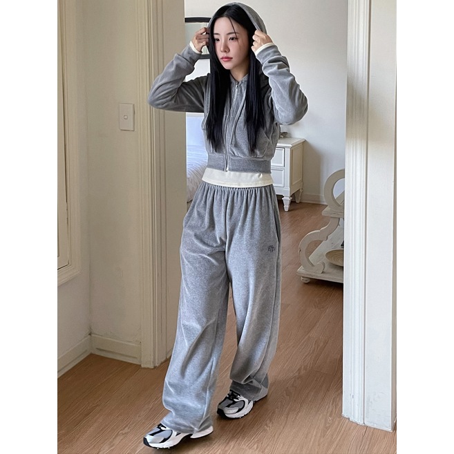 [100%KR- Genuine】[MUAHMUAH][SET] Velvet Training Hoodie Up Pants Set Up