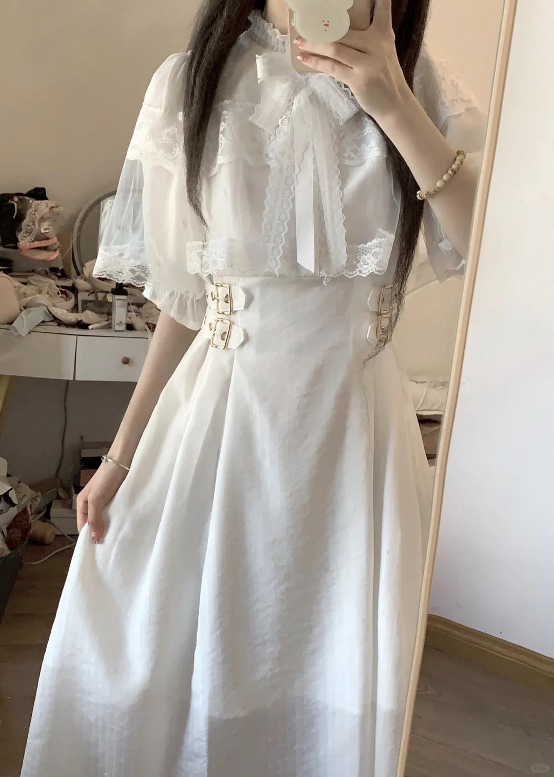 地雷系タイプの量産型タイプケープサマーホワイトロンパーロングスカートロリータロリータロリータスカートスカートレーススーツ 地雷系タイプの量産型タイプケープサマーホワイトロンパーロングスカートロリータロリータロリータスカートスカートレーススーツ