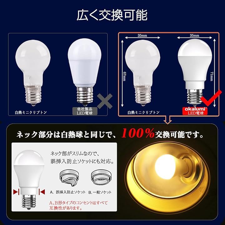 LED電球 調光器対応 E17口金 2700k 720Lm 広配光 小型電球 ミニクリプトン型 断熱材施工器具 密閉器具対応 8個セット( 電球色, 60W形)