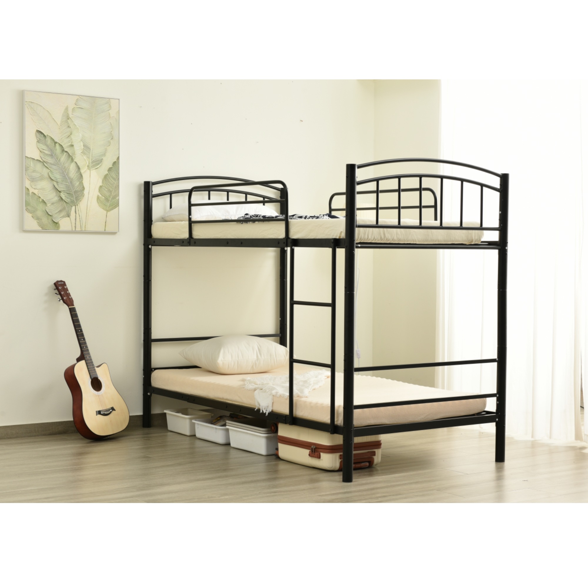 【国内出荷】【新作】【ブラック】三段ベッドチール 耐震 ベッド シングル 分離可能 パイプベッド パイプ 金属製 頑丈 垂直はしご 業務用 社員寮 学生寮