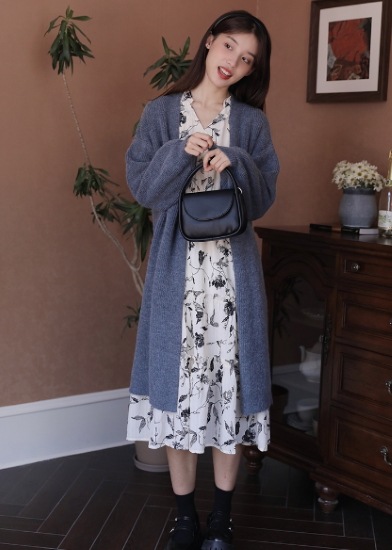 【取寄：納期2週間】ニットカーディガン レディース カーディガン ロングカーディガン 羽織 アウター ライトアウター シンプル 無地 長袖 秋冬 ゆったり ルーズシルエット カジュアル お出掛け