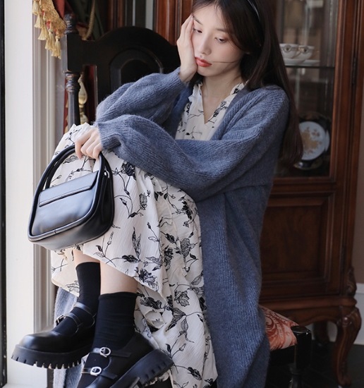 【取寄：納期2週間】ニットカーディガン レディース カーディガン ロングカーディガン 羽織 アウター ライトアウター シンプル 無地 長袖 秋冬 ゆったり ルーズシルエット カジュアル お出掛け