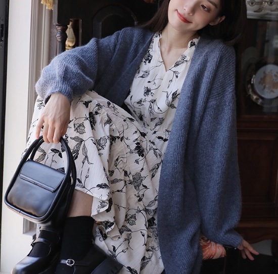 【取寄：納期2週間】ニットカーディガン レディース カーディガン ロングカーディガン 羽織 アウター ライトアウター シンプル 無地 長袖 秋冬 ゆったり ルーズシルエット カジュアル お出掛け