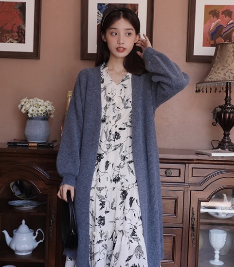 【取寄：納期2週間】ニットカーディガン レディース カーディガン ロングカーディガン 羽織 アウター ライトアウター シンプル 無地 長袖 秋冬 ゆったり ルーズシルエット カジュアル お出掛け