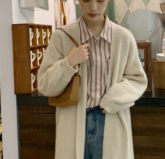 【取寄：納期2週間】ニットカーディガン レディース カーディガン ロングカーディガン 羽織 アウター ライトアウター シンプル 無地 長袖 秋冬 ゆったり ルーズシルエット カジュアル お出掛け