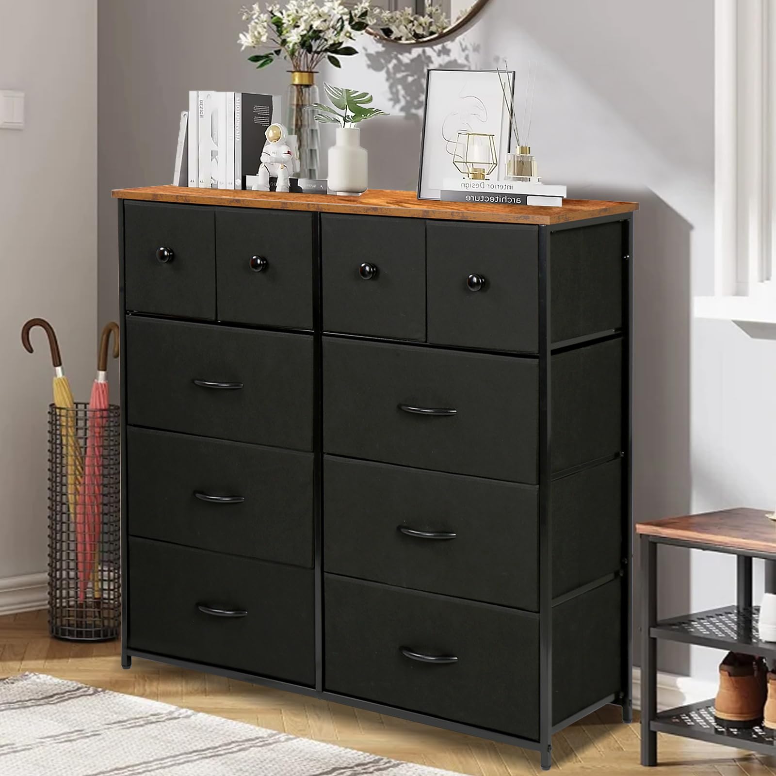 チェスト タンス 収納チェスト 洋服収納 リビング 収納 大容量 4段10杯 100*30*98cm 箪笥 衣類収納 引き出し付き おしゃれ 収納ケース 木製天板 組立簡単 AG-CTG02 (4段1