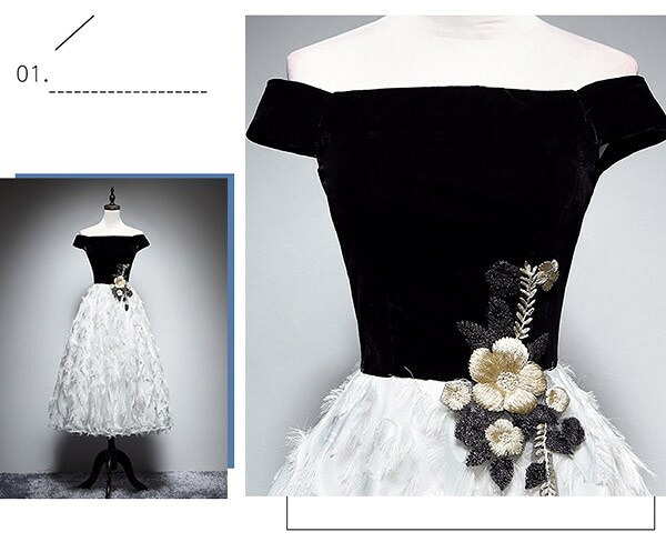 ドレス ミモレ丈 大人 ピアノ 発表会 ドレス 演奏会 ミディアムドレス 袖あり オフショルダー ベロア コサージュ 羽 上品 パーディードレス Aライン フォーマル 小さいサイズ ファスナー 可愛い