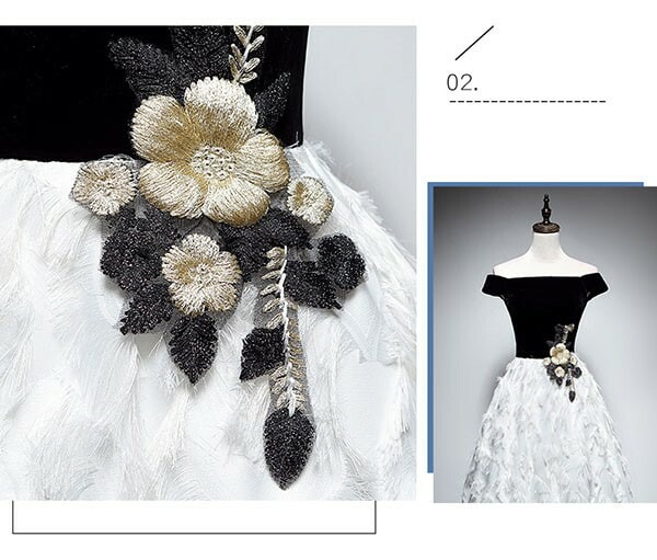 ドレス ミモレ丈 大人 ピアノ 発表会 ドレス 演奏会 ミディアムドレス 袖あり オフショルダー ベロア コサージュ 羽 上品 パーディードレス Aライン フォーマル 小さいサイズ ファスナー 可愛い