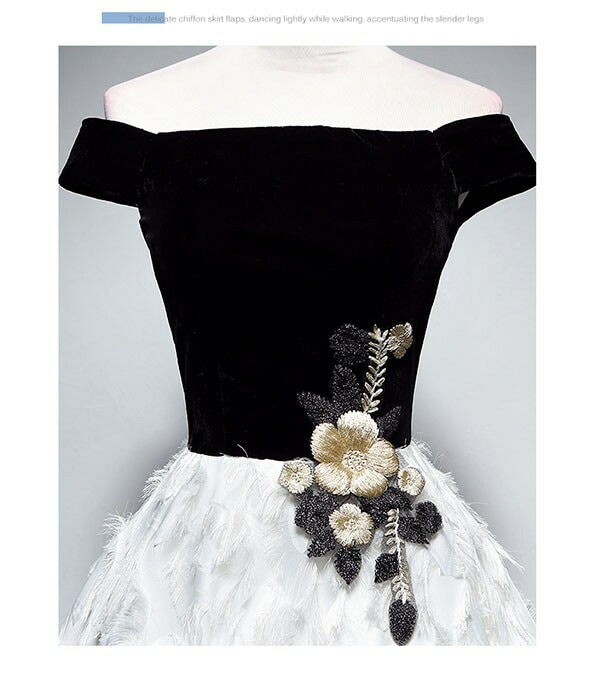 ドレス ミモレ丈 大人 ピアノ 発表会 ドレス 演奏会 ミディアムドレス 袖あり オフショルダー ベロア コサージュ 羽 上品 パーディードレス Aライン フォーマル 小さいサイズ ファスナー 可愛い