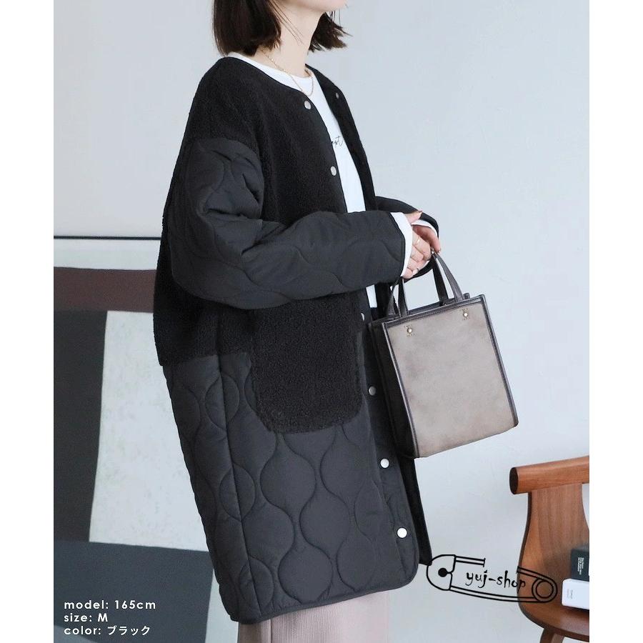 新入庫 キルティング ボアコート レディース ビッグシルエット アウター ノーカラー 新入庫 キルティング ボアコート レディース ビッグシルエット アウター ノーカラー