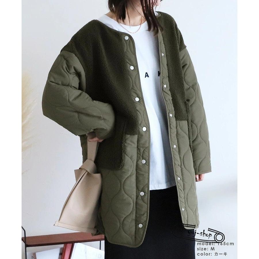新入庫 キルティング ボアコート レディース ビッグシルエット アウター ノーカラー 新入庫 キルティング ボアコート レディース ビッグシルエット アウター ノーカラー