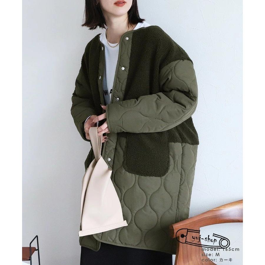 新入庫 キルティング ボアコート レディース ビッグシルエット アウター ノーカラー 新入庫 キルティング ボアコート レディース ビッグシルエット アウター ノーカラー