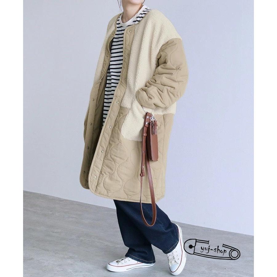 新入庫 キルティング ボアコート レディース ビッグシルエット アウター ノーカラー 新入庫 キルティング ボアコート レディース ビッグシルエット アウター ノーカラー
