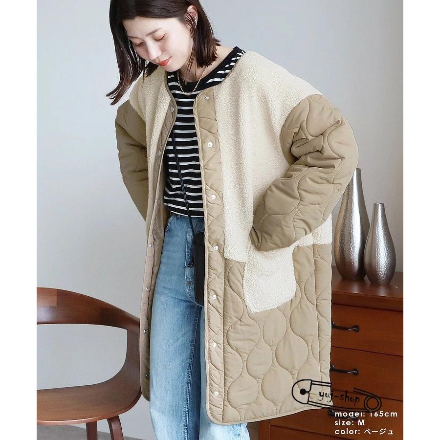 新入庫 キルティング ボアコート レディース ビッグシルエット アウター ノーカラー 新入庫 キルティング ボアコート レディース ビッグシルエット アウター ノーカラー