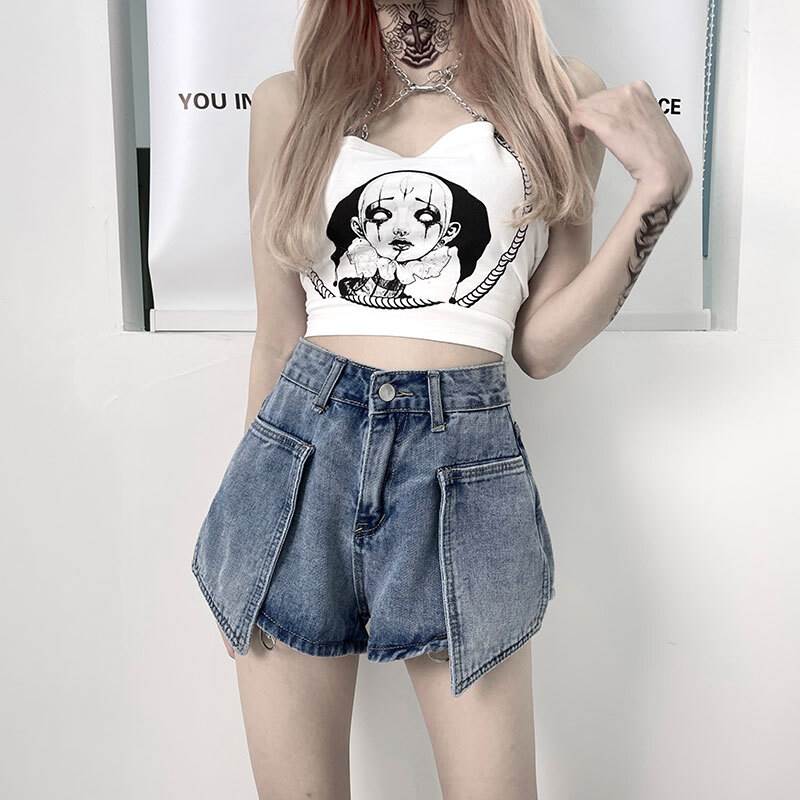 パンツ レディース デニム ショートパンツ レッグウォーマー 2way 取り外し可能 個性的 ハイウエスト 青 XS S M L XL 春 夏 秋 おしゃれ 大人可愛い クール かっこいい