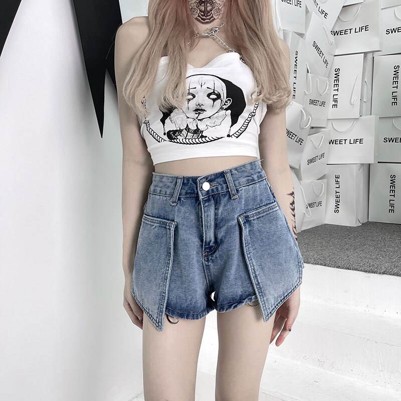 パンツ レディース デニム ショートパンツ レッグウォーマー 2way 取り外し可能 個性的 ハイウエスト 青 XS S M L XL 春 夏 秋 おしゃれ 大人可愛い クール かっこいい