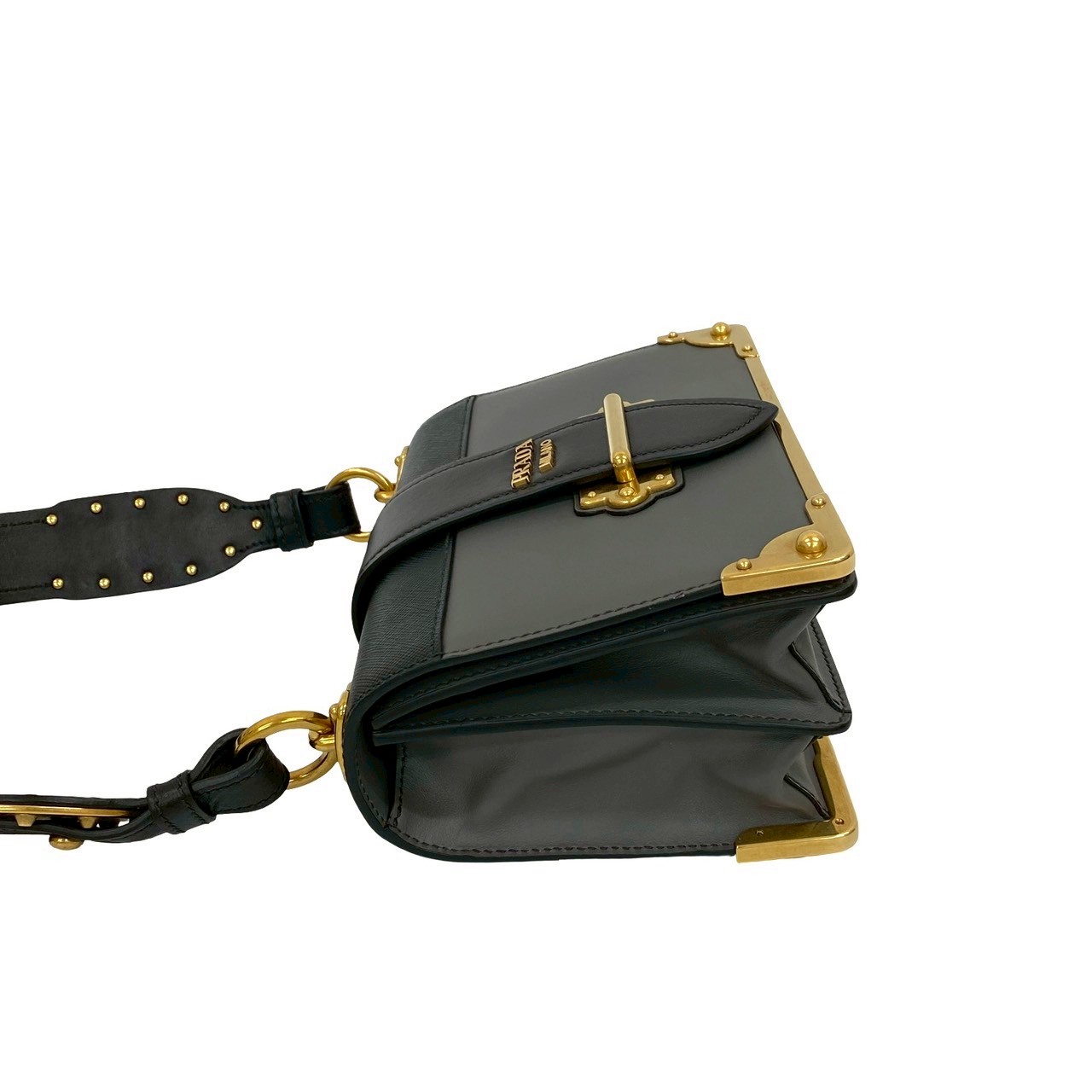 カイエ ロゴ 金具ショルダーバッグ レザー グレー 40276