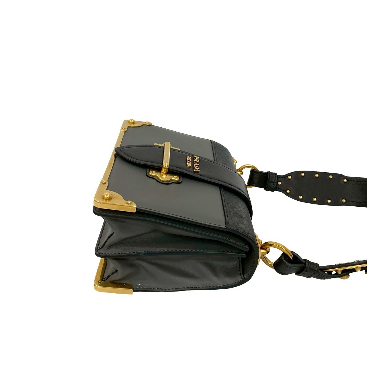 カイエ ロゴ 金具ショルダーバッグ レザー グレー 40276