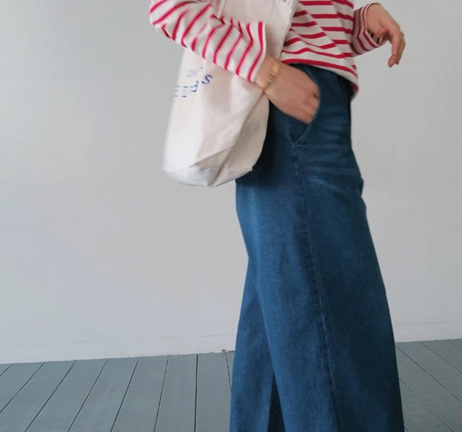 レディース パンツ ボトムス Gパン ワイドパンツ ロング ワイド 裾ワイド ポケット ウェストゴム デニム ブルーデニム 中厚手 かわいい 大人可愛い シンプル カジュアル おしゃれ かっこいい