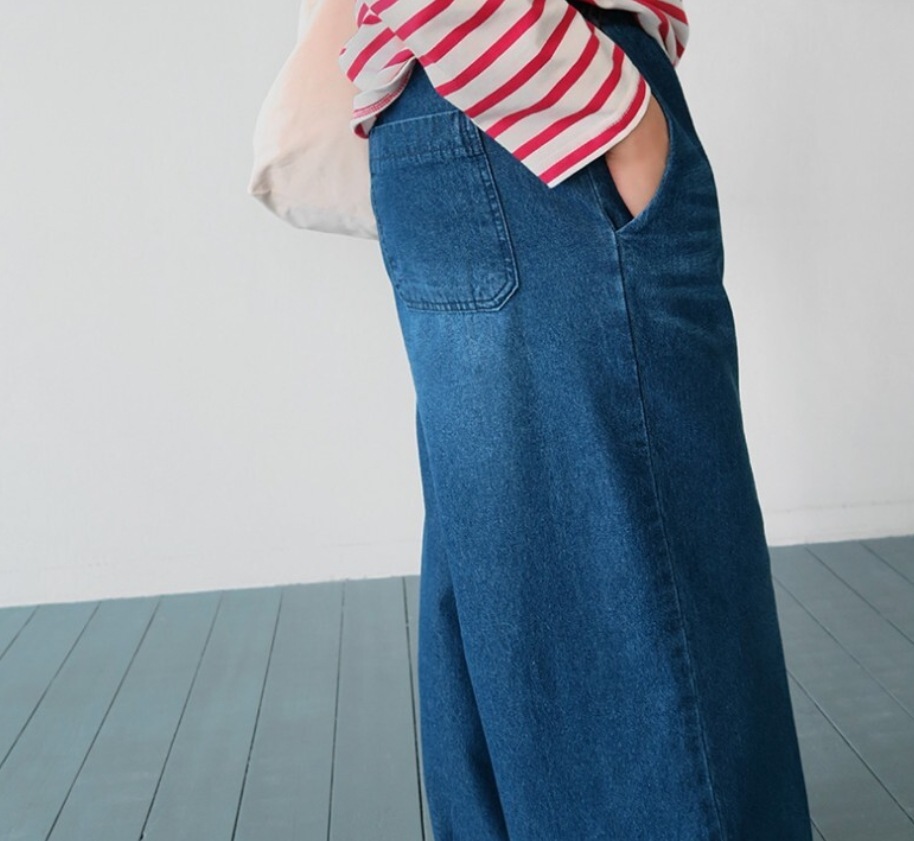 レディース パンツ ボトムス Gパン ワイドパンツ ロング ワイド 裾ワイド ポケット ウェストゴム デニム ブルーデニム 中厚手 かわいい 大人可愛い シンプル カジュアル おしゃれ かっこいい