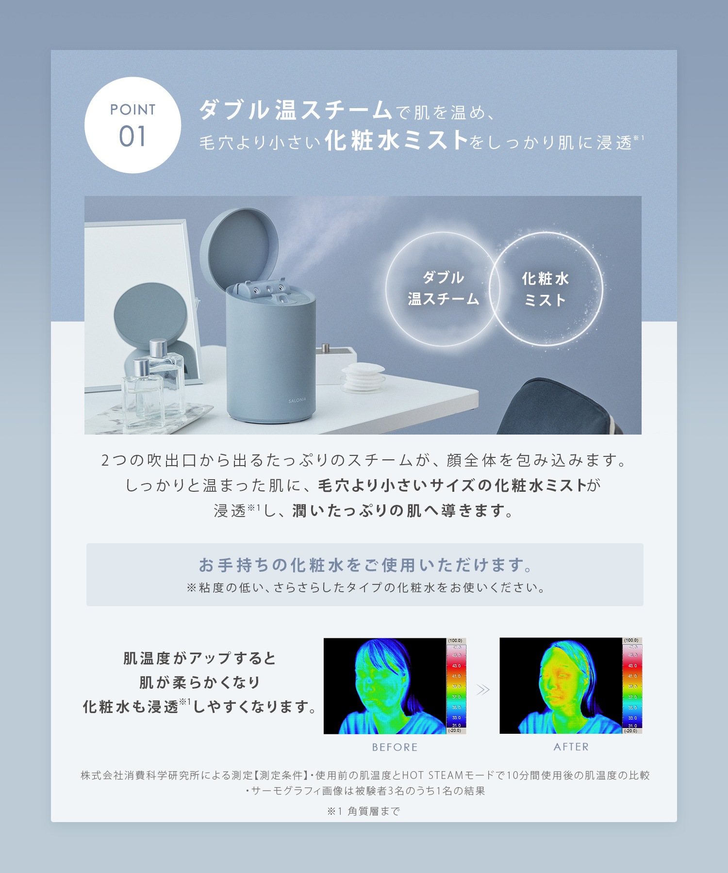 サロニア ピュアブライトスチーマー スチーマー フェイススチーマー 美顔器 新色 ベージュ登場 コンパクト 温冷 化粧水ミスト 化粧水 W温スチーム スキンケア 保湿