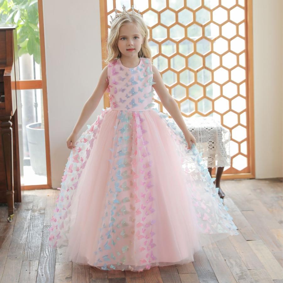 水色 パーティドレス ホワイト プリンセス ガールズ 子供ドレス 高級 ドレス フォーマル 紫 パープル ピンク 結婚式 発表会 ロング 【Primepic】【急速出荷】子供ドレス