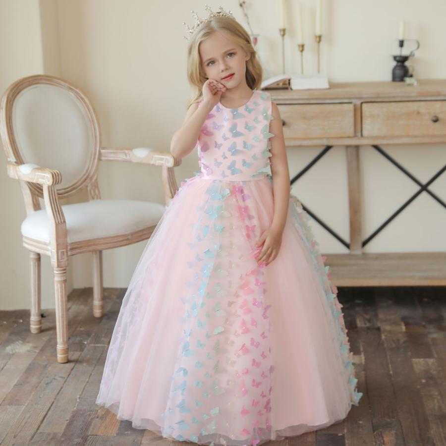 水色 パーティドレス ホワイト プリンセス ガールズ 子供ドレス 高級 ドレス フォーマル 紫 パープル ピンク 結婚式 発表会 ロング 【Primepic】【急速出荷】子供ドレス