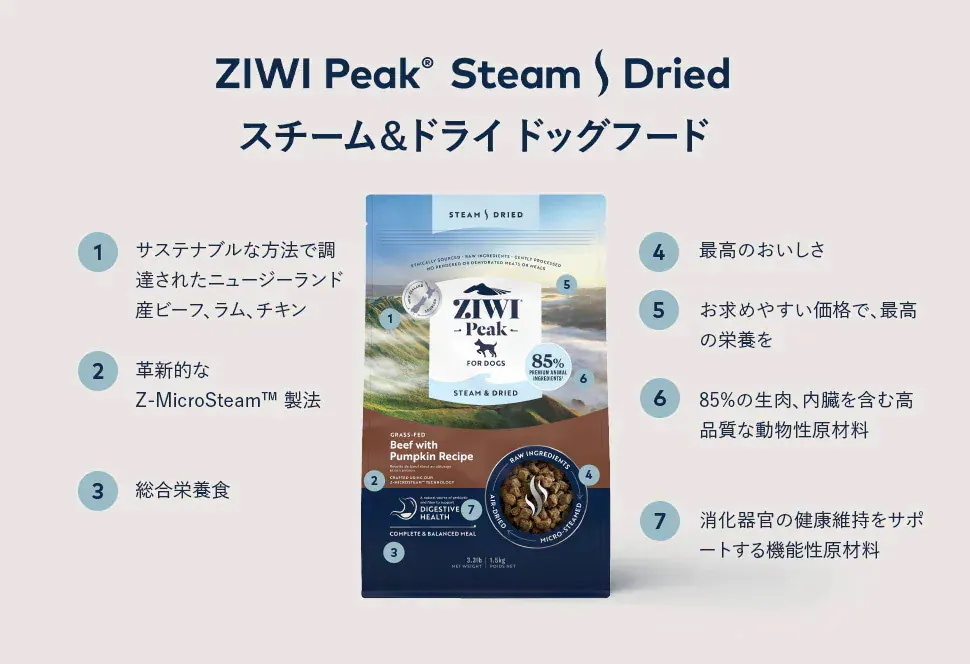 ZIWI Peak スチーム＆ドライ ドッグフード ラム 3.2kg 正規品 ジウィピーク ドライフード 全犬種用 オールステージ 全ライフステージ 犬用品 犬用 総合栄養食